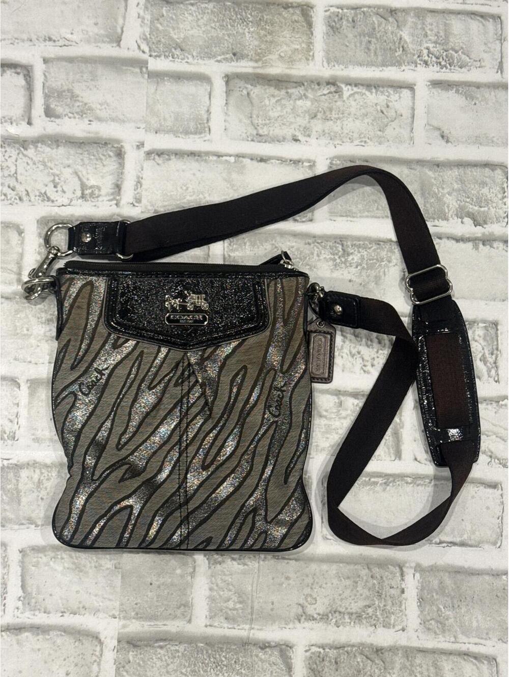 Y2K Coach Madison Zebra Print Lurex Crossbody Bag with Patent Leather Trim